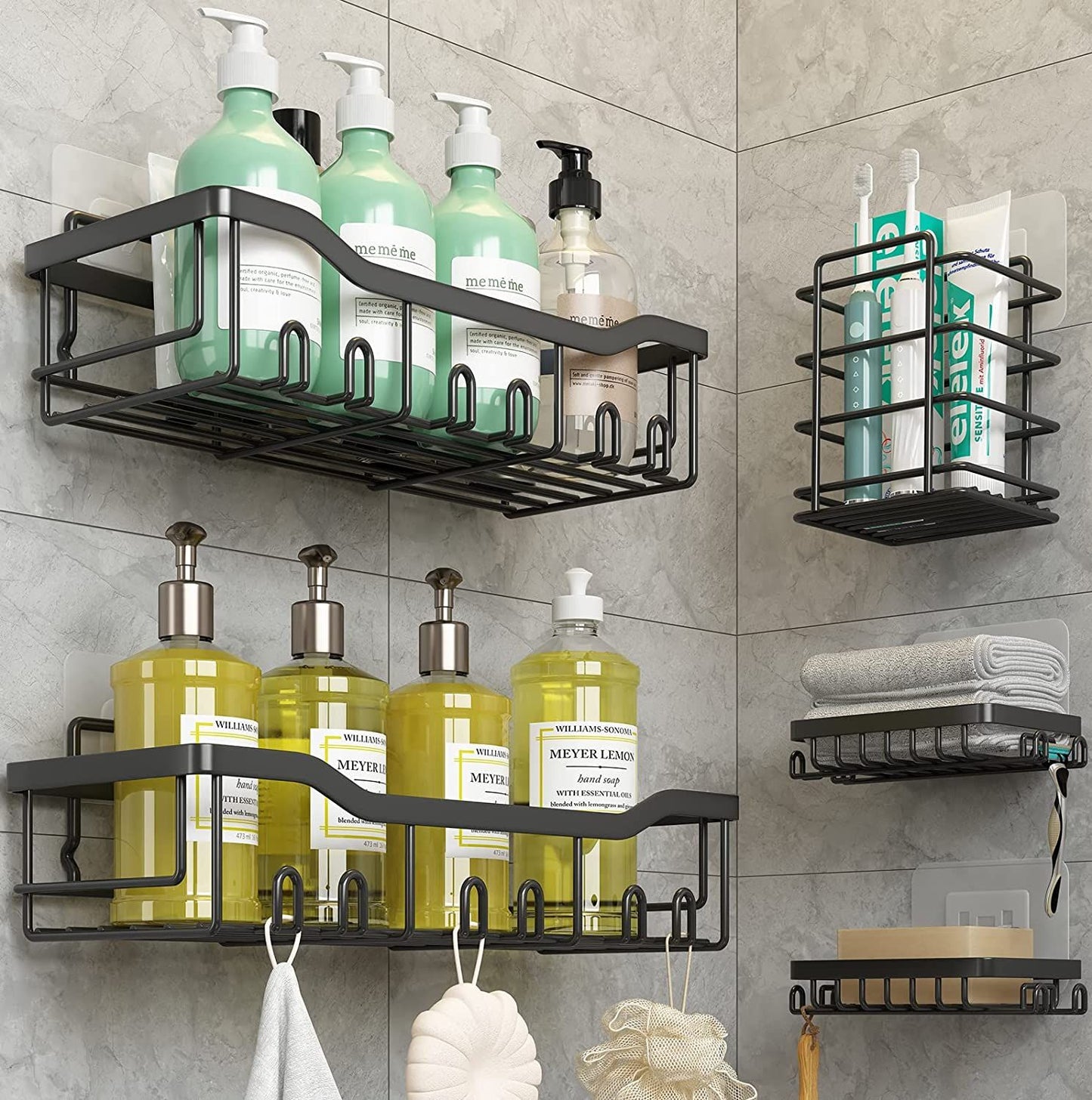 No-Drill Wall Mounted Bathroom Shelf with Black Stylish Finish