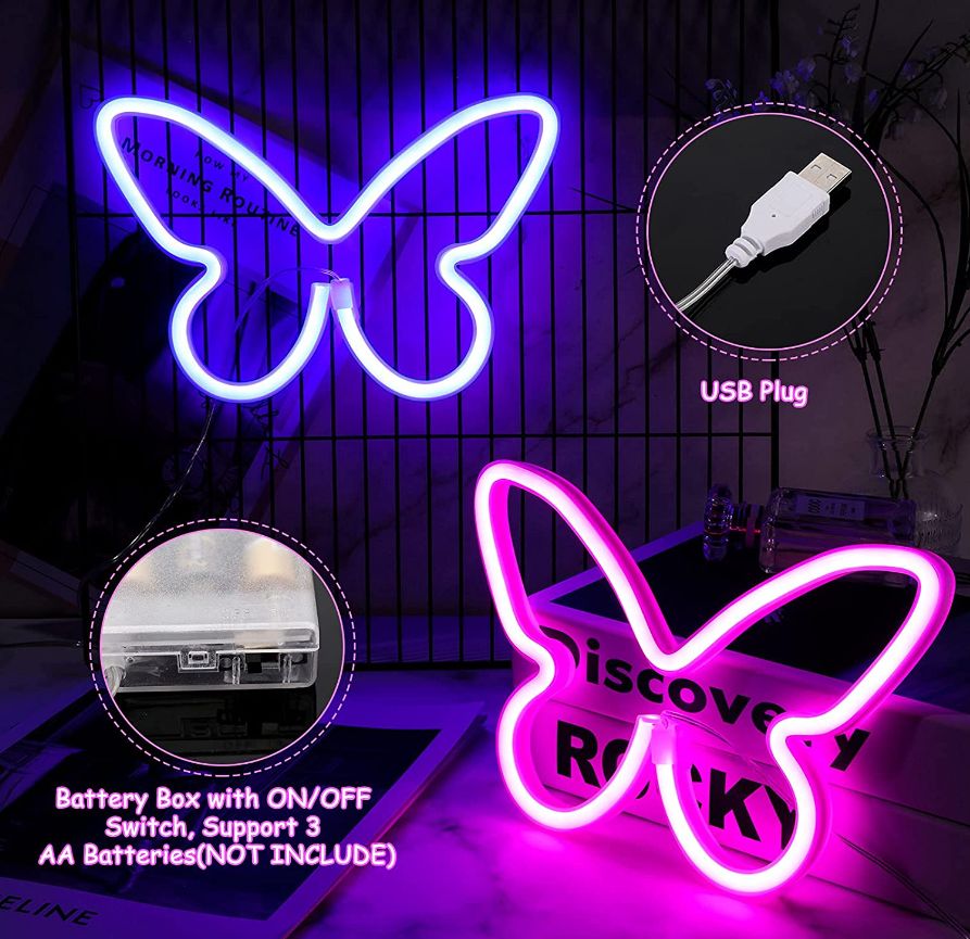 Glowing Butterfly LED Neon Sign for Bedroom and Party Décor