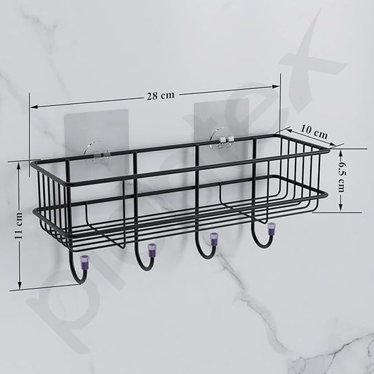 No-Drill Wall Mounted Bathroom Shelf with Black Stylish Finish